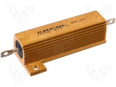 Резистор HS50-47RJ Резистор: жичен с радиатор; завинтване; 47R; 50W; ±5%; 100ppm/°C